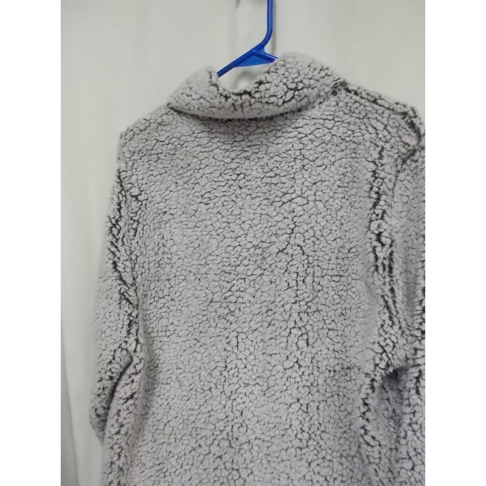 Linda Anderson Womens Grey White Sherpa Fleece Quarter Zip Pullover Sweater L - Picture 2 of 5